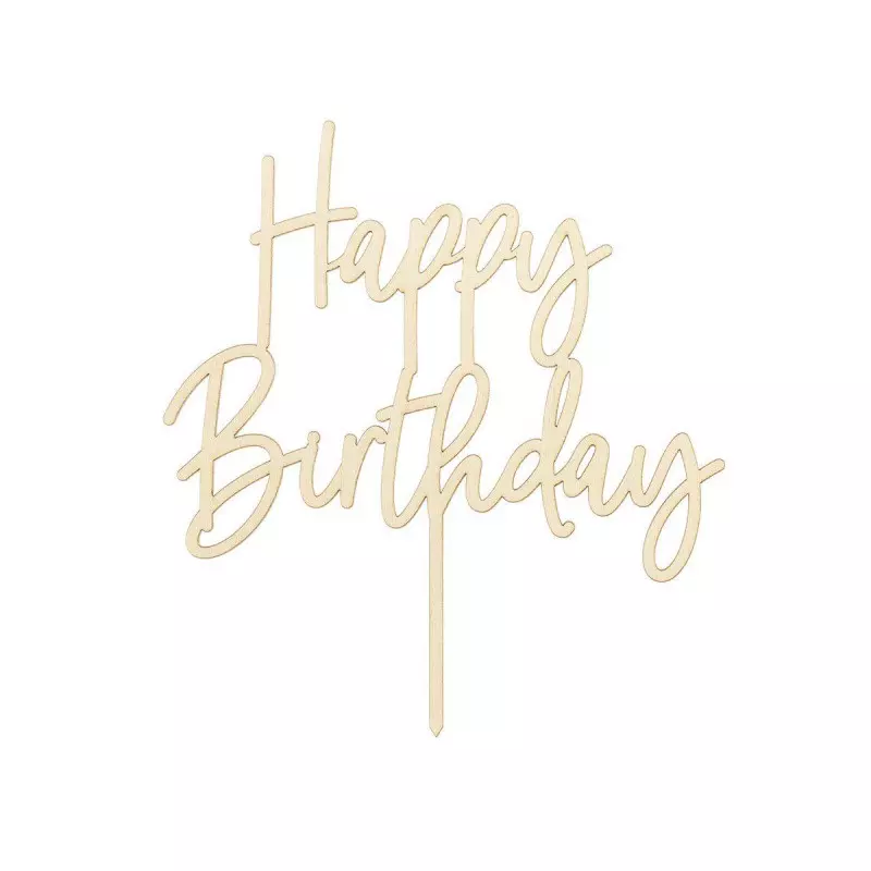 Décor de gâteau : happy birthday en bois 16.5 cm - Party Deco