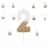 Bougies chiffres blanches , or et paillettes 7 cm