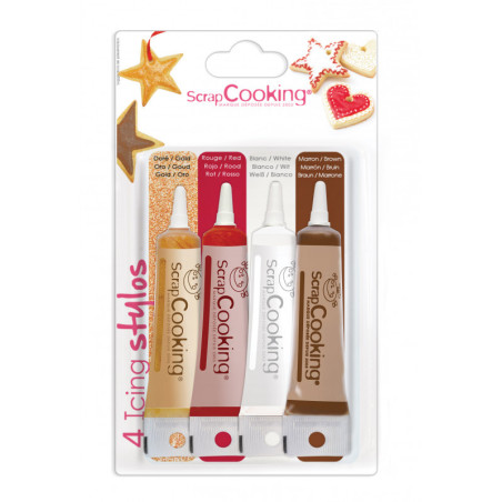 Gold, chocolate, white and red icing pens 4 x20g