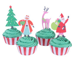 Fundas para cupcakes del taller de Papá Noel con toppers x24