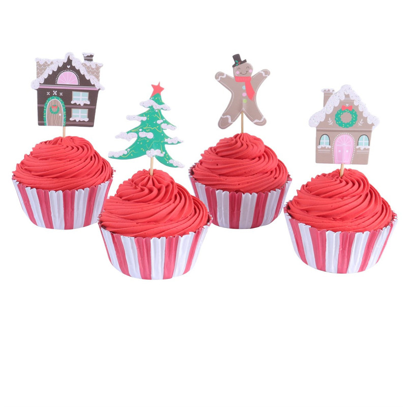Caissettes à cupcakes avec toppers maison et gingerbread x24