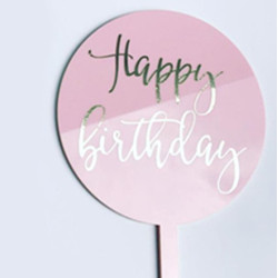 Pastel topper rosa redondo Happy Birthday plata