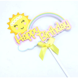 Topper Gateau Happy birthday arc en ciel et soleil