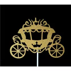 Cake topper Gold glitter princess carriage