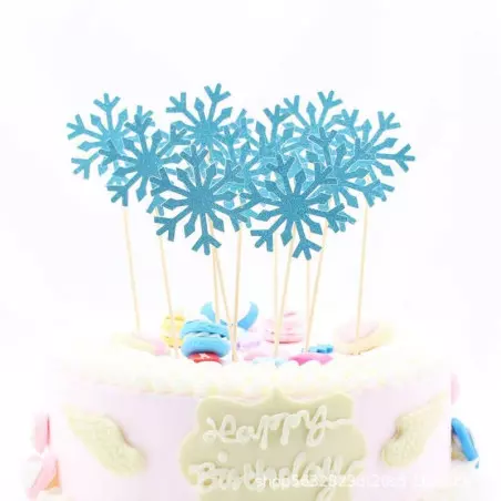 Cake toppers flocons de neige bleus x10