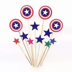 Mini cake toppers étoiles Captain America x12