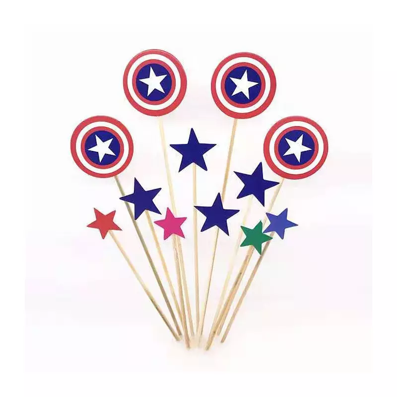 Mini cake toppers étoiles Captain America x12