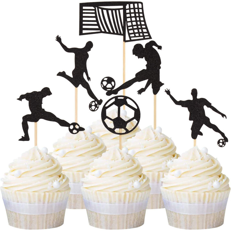 6 mini cake toppers Football characters cage and ball