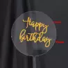 Cake topper rond transparent Happy Birthday doré