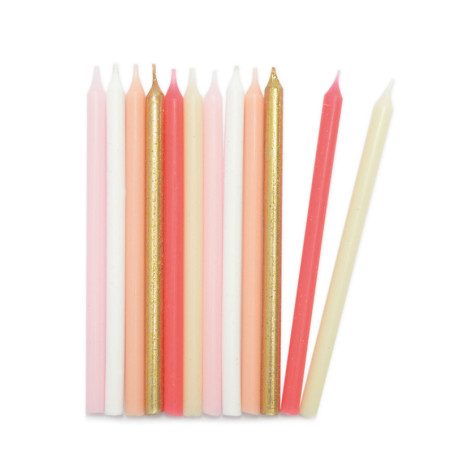 12 Long candles pink and gold 12 cm