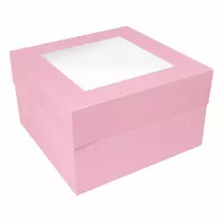 Boite à gâteaux rose avec fenêtre 15 cm de hauteur