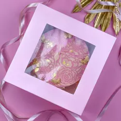 Caja para tartas rosa con ventana de 15 cm de altura