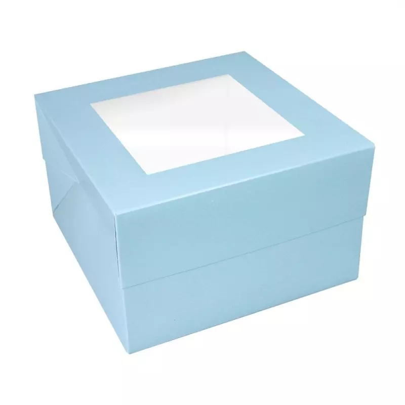 Caja para tartas azul con ventana de 15 cm de altura