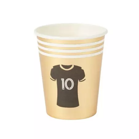Gold, white and black soccer cups x8
