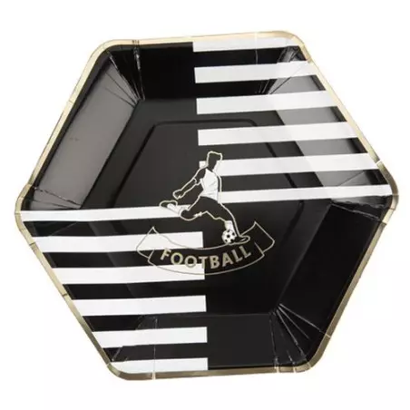 Gold, white and black soccer plates x8