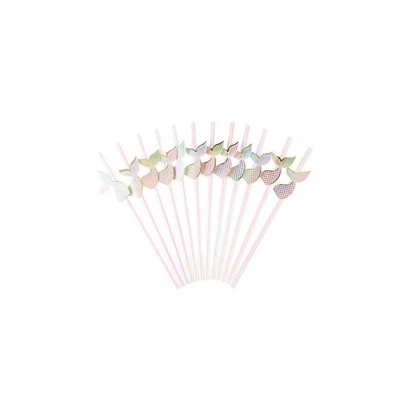 Iridescent mermaid straws, pastel and gold x12
