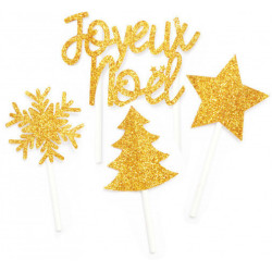 Gold glitter Christmas toppers x4 designs