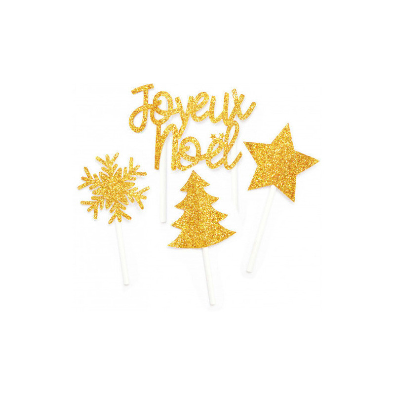 Gold glitter Christmas toppers x4 designs
