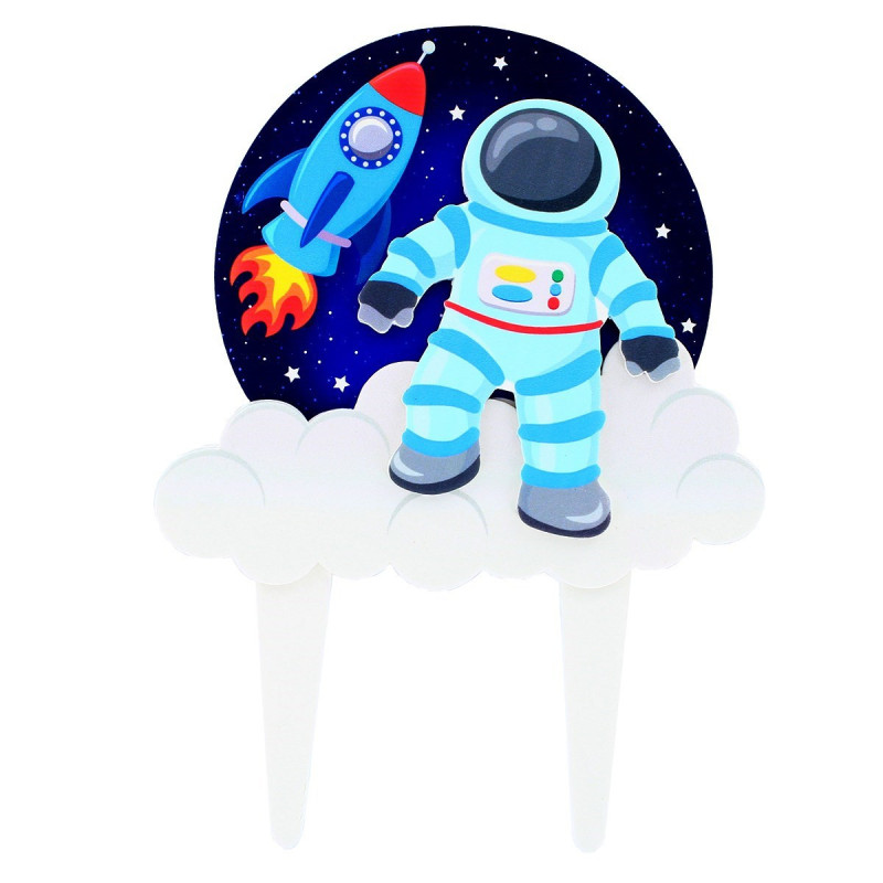 Pastel topper astronauta y cohete 15 x 20 cm