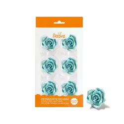 8 rosas azules de azúcar de 5 cm