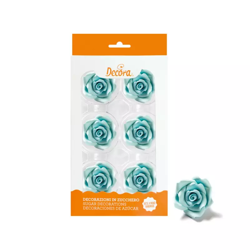 8 roses bleues en sucre 5 cm