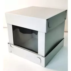 Caja para tartas cuadrada rígida blanca con ventana