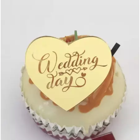 Mini cœurs acrylique or Wedding day x10