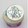 10 Mini disques acrylique argent MR & MRS mariage cupcake