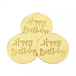 10 Mini disques acrylique or HAPPY BIRTHDAY cupcakes