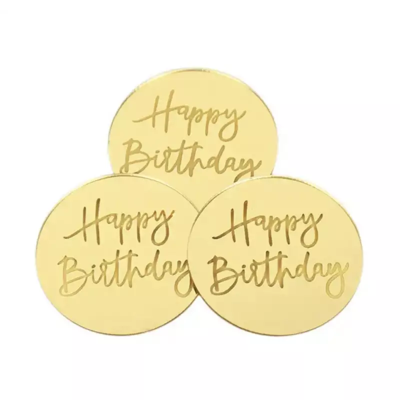 10 Gold acrylic mini discs HAPPY BIRTHDAY cupcakes