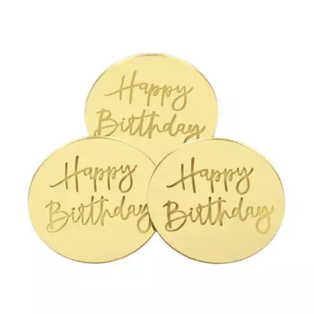 10 Mini discos acrílicos dorados HAPPY BIRTHDAY cupcakes