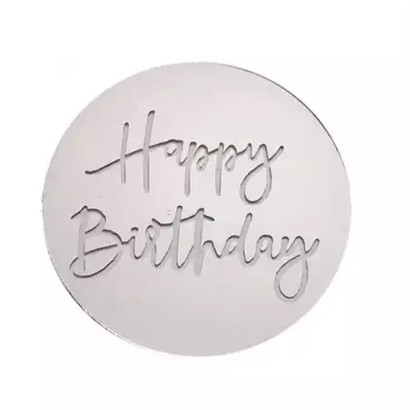 10 Silver acrylic mini discs HAPPY BIRTHDAY cupcake
