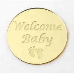 10 mini discos acrílicos dorados WELCOME BABY para cupcakes