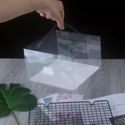Boîte a gâteau carrée transparente avec poignée 24x16cm