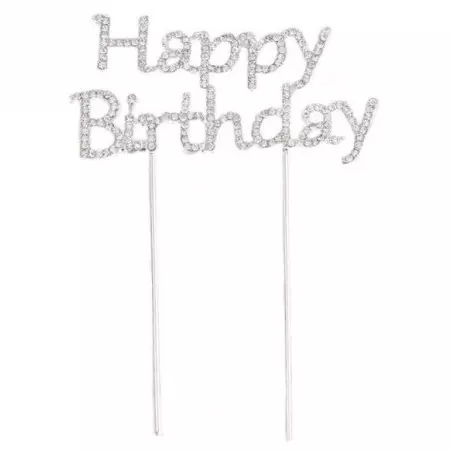 Topper Happy Birthday en strass pour gâteaux