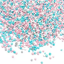 Happy Sprinkles mini canicas rosa, azul, blanco y plata 90g