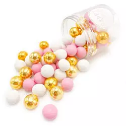 Happy Sprinkles XXL white, pink and gold chocolate beads 130g