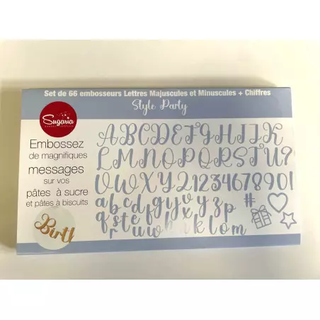 Embosser set 66 letter-number stamps - Writing PARTY