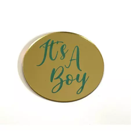 10 Mini discos acrílicos dorados IT'S A BOY baby shower boy