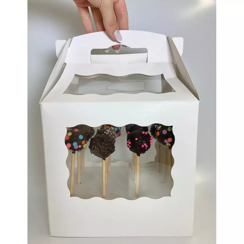Cake pops white lollipop box with window and handle