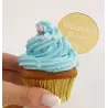 10 Minidiscos acrílicos plateados HAPPY BIRTHDAY cupcake