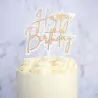 Cake topper Happy birthday blanc et or