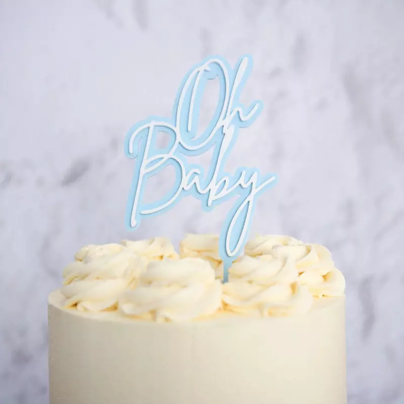 Cake topper Oh Baby bleu et blanc - Planète Gateau
