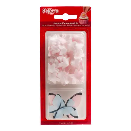 Mini fleurs rose et papillons rose et bleu en azyme - Planète Gateau