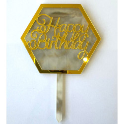 Topper hexagonal Happy birthday oro