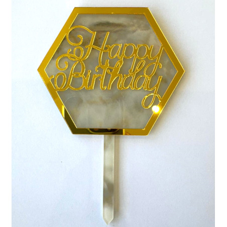 Topper hexagonal Happy birthday gold color