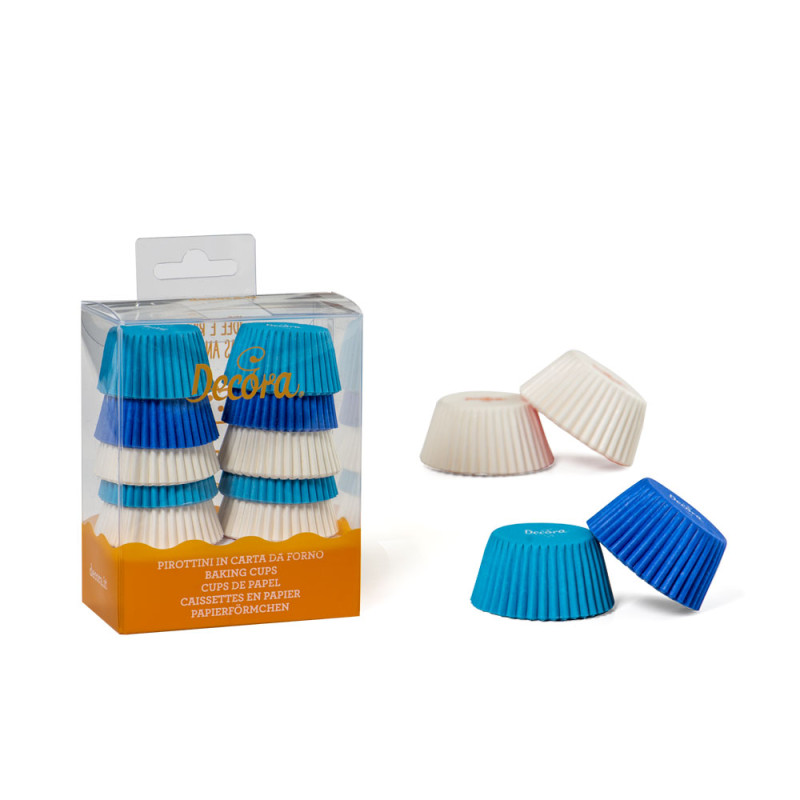Mini caissettes à cupcakes blanches , bleu et bleu foncé x200