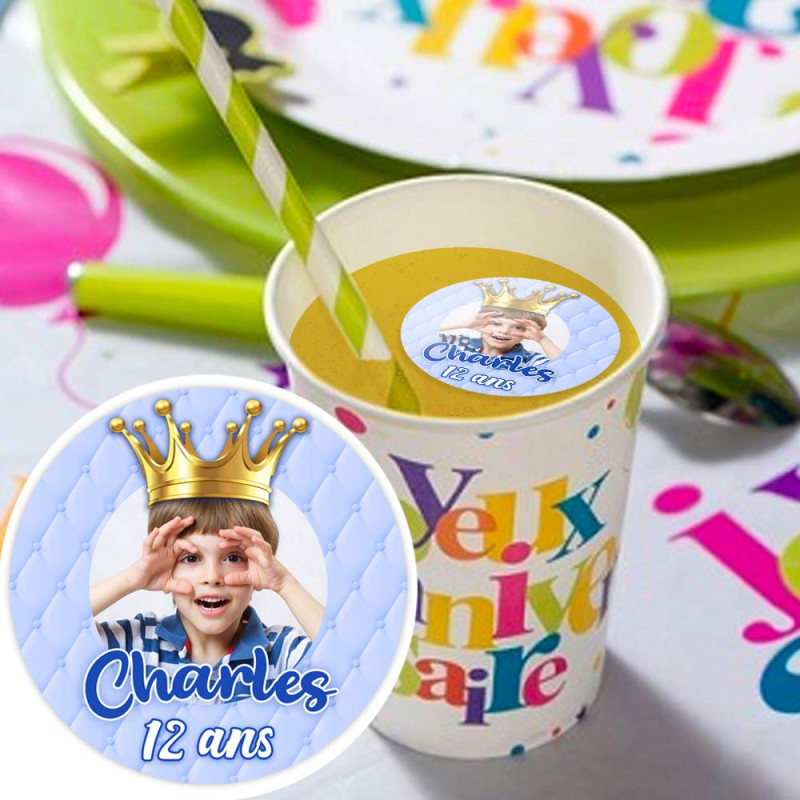 Personalized edible discs blue crown drinks x15